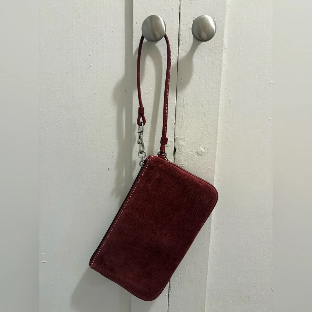 Coach Red/Burgundy Suede Leather Wristlet Bag - Picture 4 of 14
